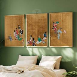 Japanese Set Of 3 Golden Posters, Asian Art Prints, Katsushika Hokusai Wall Art, Ogata Korin Decor, Gift - thumbnail 3