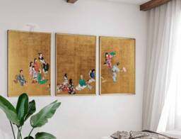 Japanese Set Of 3 Golden Posters, Asian Art Prints, Katsushika Hokusai Wall Art, Ogata Korin Decor, Gift - thumbnail 1
