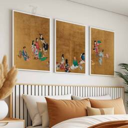 Japanese Set Of 3 Golden Posters, Asian Art Prints, Katsushika Hokusai Wall Art, Ogata Korin Decor, Gift - thumbnail 2
