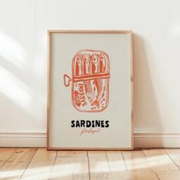 Sardines Tin Print, Kitchen Wall Art, Sardine Dining Room Decor, Retro Food Vintage Seafood Poster, Fish 2578 - thumbnail 1