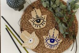 Ceramic Handpainting Hamsa With Evil Eye Wall Hanging Decor Third Protection Amulet Christmas Gift