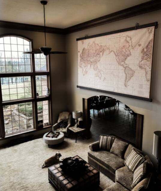 Giant World Map Canvas Painting Reclaimed Wood & Steel Wall Art - image 1