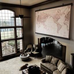 Giant World Map Canvas Painting Reclaimed Wood & Steel Wall Art - thumbnail 2