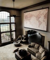 Giant World Map Canvas Painting Reclaimed Wood & Steel Wall Art - thumbnail 1