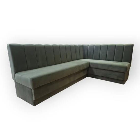 Fluted Back Oilve Green Velvet Kitchen Under Seat Storage Corner Booth Bench Seating Any Colour Or Fabric Bespoke Made To Measure - image 1