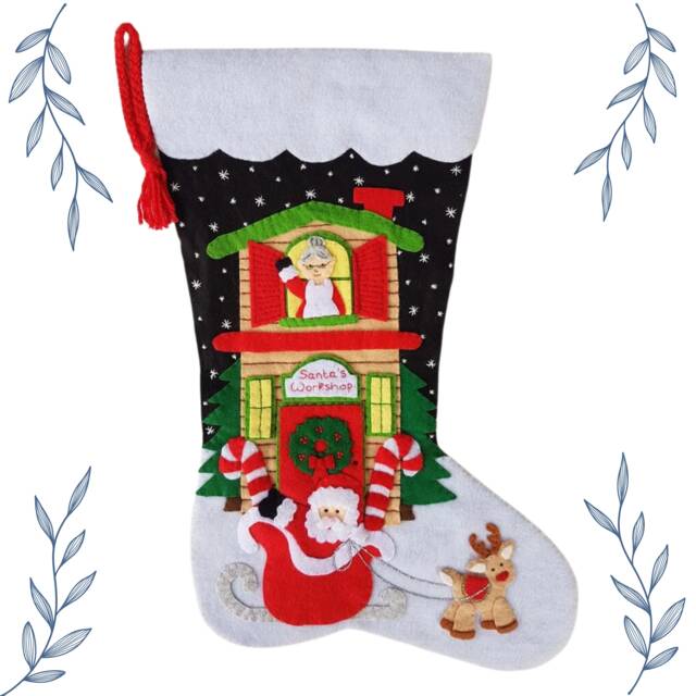 Santa's Departure Felt Christmas Stocking - Personalized - image 1