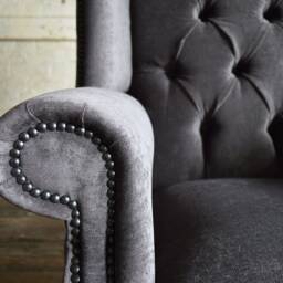 British Handmade Slate Grey Velvet Chesterfield Highback Wing Chair - thumbnail 3