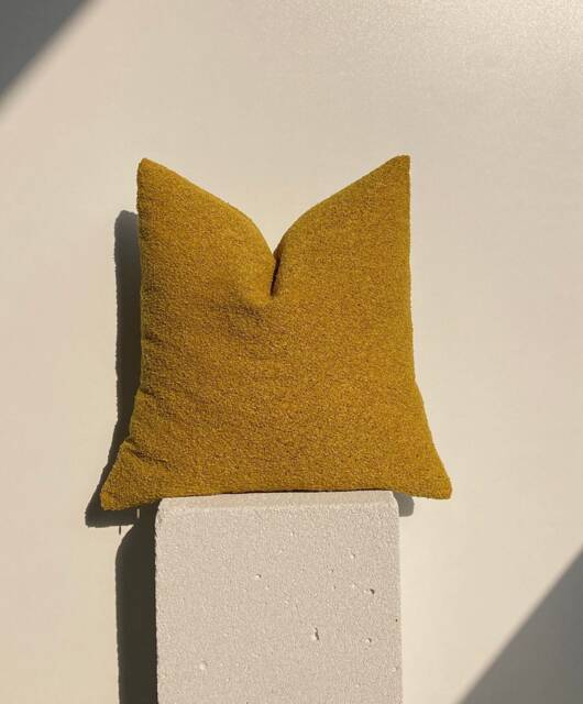 Mustard Yellow Wool Cushion Cover , Luxury Bohemian Neutral Couch Sofa, Sherpa Throw Pillow Euro Sham, Custom Size - image 1