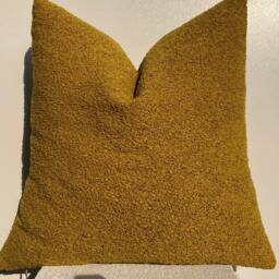 Mustard Yellow Wool Cushion Cover , Luxury Bohemian Neutral Couch Sofa, Sherpa Throw Pillow Euro Sham, Custom Size - thumbnail 2