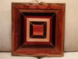 Wood Wall Art Sculpture Featuring A Variety Of Exotic Wood Pieces in Geometric Array - thumbnail 1