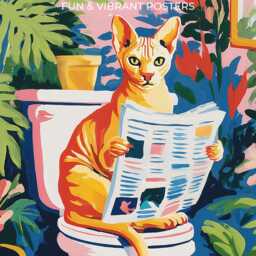 Funny Cat Wall Art Matisse Inspired Bathroom Poster Sphynx On Toilet Quirky Print Gift For Lovers Guest Restroom Decor - thumbnail 3