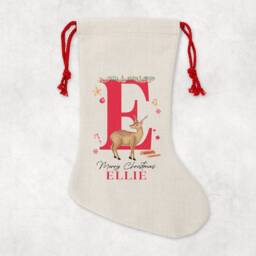 Personalised Christmas Sack - Custom Stocking - Reindeer Large Initial For Kids, Children's - thumbnail 2