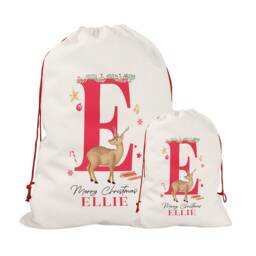 Personalised Christmas Sack - Custom Stocking - Reindeer Large Initial For Kids, Children's - thumbnail 3