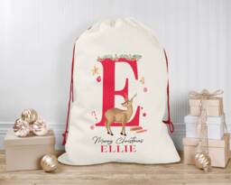 Personalised Christmas Sack - Custom Stocking - Reindeer Large Initial For Kids, Children's
