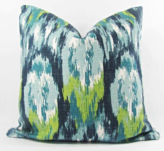 "Blue Green Ikat Craze Pillow Cover.10"", 14"" 16"", 17"", 18"", 20"", 22"", 24"", 26" - image 1