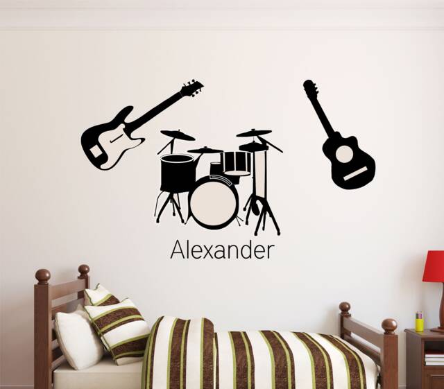 Personalized Music-Guitars-Drums Name Vinyl Wall Decal - image 1