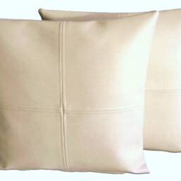 "2 Cream Check Faux Leather Cushions 16"" 18"" 20" - thumbnail 2