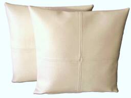 "2 Cream Check Faux Leather Cushions 16"" 18"" 20"