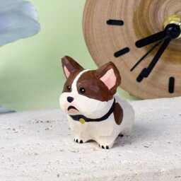 Adorable Wooden Corgi Statue, Handmade Dog Ornament Figurine Animal For Puppy Owners, Cute Collector Gift, Valentine's Day Gift - thumbnail 3