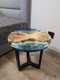 Handcrafted Resin Ocean Wave Coffee Table Live Edge Coastal Decor - thumbnail 1