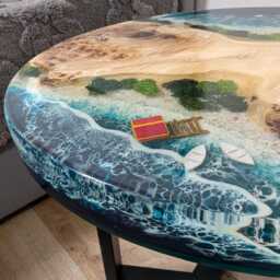 Handcrafted Resin Ocean Wave Coffee Table Live Edge Coastal Decor - thumbnail 3