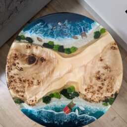 Handcrafted Resin Ocean Wave Coffee Table Live Edge Coastal Decor - thumbnail 2