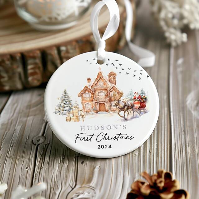 Personalised Baby's 1st Christmas Ornament, First Decoration, New Baby Gift, Santa & Tree Decoration - image 1