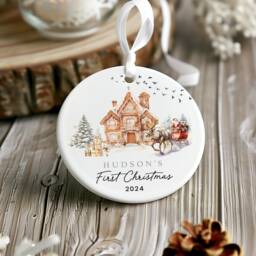 Personalised Baby's 1st Christmas Ornament, First Decoration, New Baby Gift, Santa & Tree Decoration - thumbnail 1