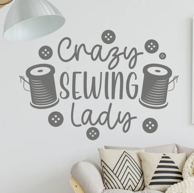 Crazy Sewing Lady - Wall Sticker Words Room - image 1