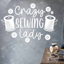 Crazy Sewing Lady - Wall Sticker Words Room - thumbnail 2