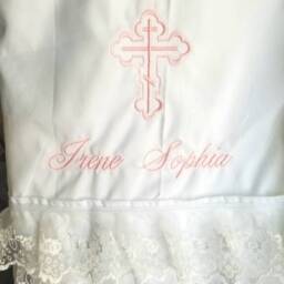 Personalized Baptism Towels & Oil Sheet For Greek Orthodox Baptism, Bath Towel, Embroidered With Lace - thumbnail 2