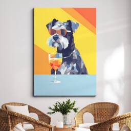 Miniature Schnauzer Drinking With Glasses Painting Framed Poster Print & Canvas Wall Decor Art Bedroom Home Interior Dog Lover Gift - thumbnail 1
