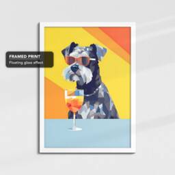 Miniature Schnauzer Drinking With Glasses Painting Framed Poster Print & Canvas Wall Decor Art Bedroom Home Interior Dog Lover Gift - thumbnail 3