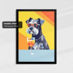 Miniature Schnauzer Drinking With Glasses Painting Framed Poster Print & Canvas Wall Decor Art Bedroom Home Interior Dog Lover Gift - thumbnail 2