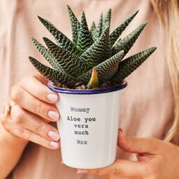 Engraved Enamel Planter - Personalized Steel Plant Pot - 9cm Wide X 9cm Tall - thumbnail 2