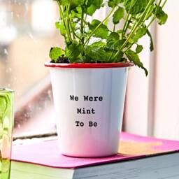 Engraved Enamel Planter - Personalized Steel Plant Pot - 9cm Wide X 9cm Tall