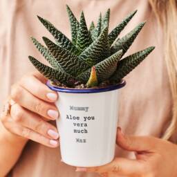 Engraved Enamel Planter - Personalized Steel Plant Pot - 9cm Wide X 9cm Tall - thumbnail 3