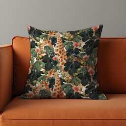 Giraffe Jungle Cushion Cover, Safari Animal Pillow Case, Figs & Foliage Tropical Botanical Throw Cover