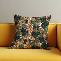 Giraffe Jungle Cushion Cover, Safari Animal Pillow Case, Figs & Foliage Tropical Botanical Throw Cover - thumbnail 2