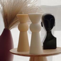 Ribbed Soy Wax Pillar Candle Chess Figure, Home Decor - thumbnail 1