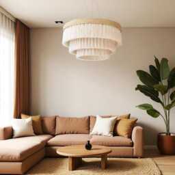 Natural Tiered Fringe Pendant Light, Boho Ceiling Chandelier, Bedroom & Nursery Hanging Handcrafted Modern Light Fixture - thumbnail 3