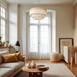 Natural Tiered Fringe Pendant Light, Boho Ceiling Chandelier, Bedroom & Nursery Hanging Handcrafted Modern Light Fixture - thumbnail 2