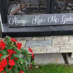 Always Kiss Me Goodnight Wood Sign Distressed Wall Hanging Rustic Decor Housewarming Gift Love Wedding Quote Primitive - thumbnail 2