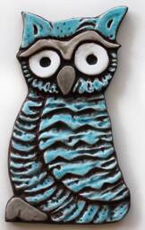 Ceramic Owl Garden Sculpture, Turquoise Jade Wall Decor, Handmade in Spain - thumbnail 3
