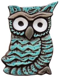 Ceramic Owl Garden Sculpture, Turquoise Jade Wall Decor, Handmade in Spain - thumbnail 2