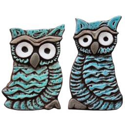 Ceramic Owl Garden Sculpture, Turquoise Jade Wall Decor, Handmade in Spain