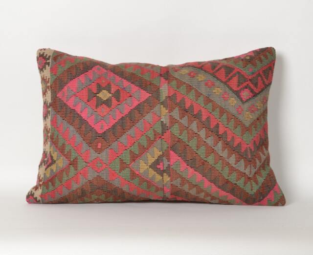 Handwoven Kilim Pillow Cover Vintage Turkish Wool Cushion - 16'' X 24'' - image 1
