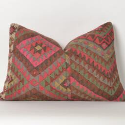 Handwoven Kilim Pillow Cover Vintage Turkish Wool Cushion - 16'' X 24'' - thumbnail 2