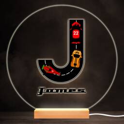 Road Racing Cars Letter J Colourful Round Personalised Gift Led Lamp Night Light - Bedroom - thumbnail 1