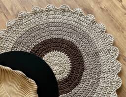 Handmade Crochet Round Rug Scandinavian Style Cotton Floor Rug - thumbnail 1
